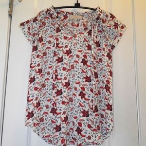 LOFT Floral Flutter Sleeve Blouse